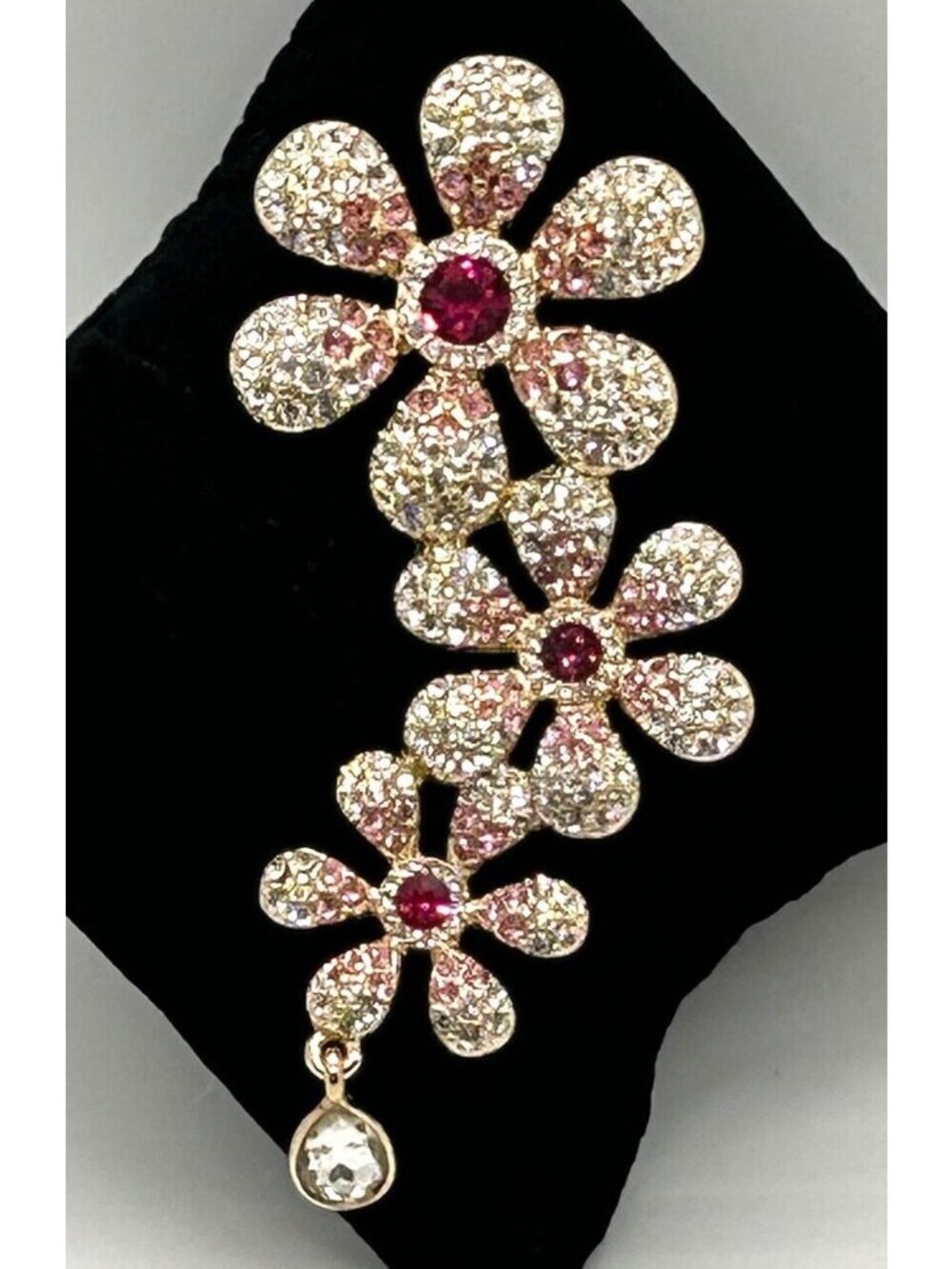 Isaac Mizrahi Gold-Tone Crystal & Pink Daisy Brooch Pin With Teardrop Accent - Picture 9 of 13